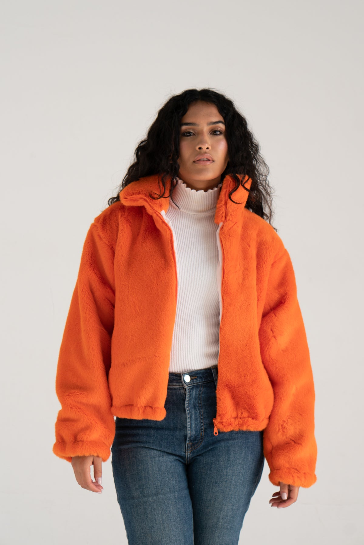 Orange faux fur outlet jacket