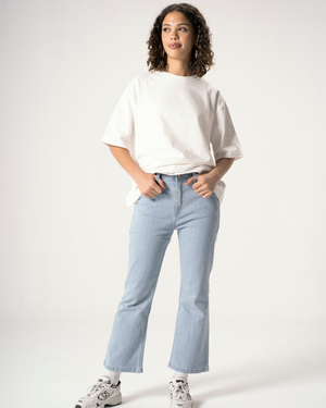 Cropped Flare Jeans Pants in Blue