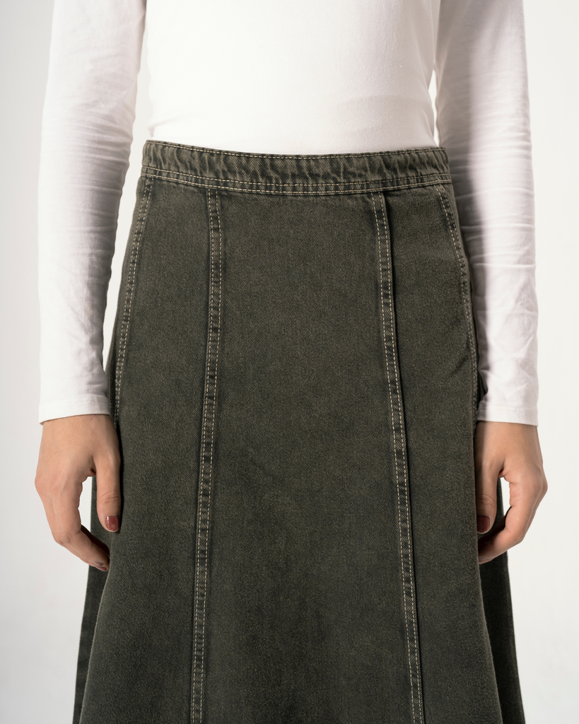 Denim Skirt in Green Acid