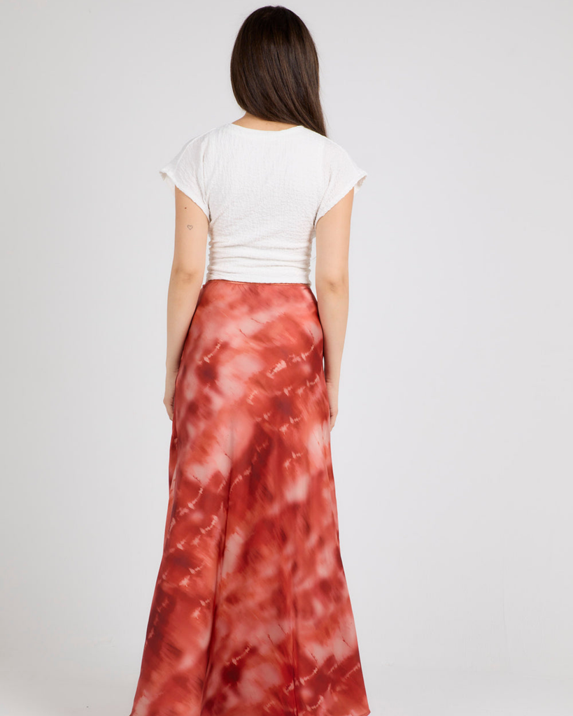 Printed Satin Skirt in Brick