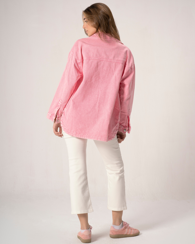 Oversized Denim Shirt in Pink