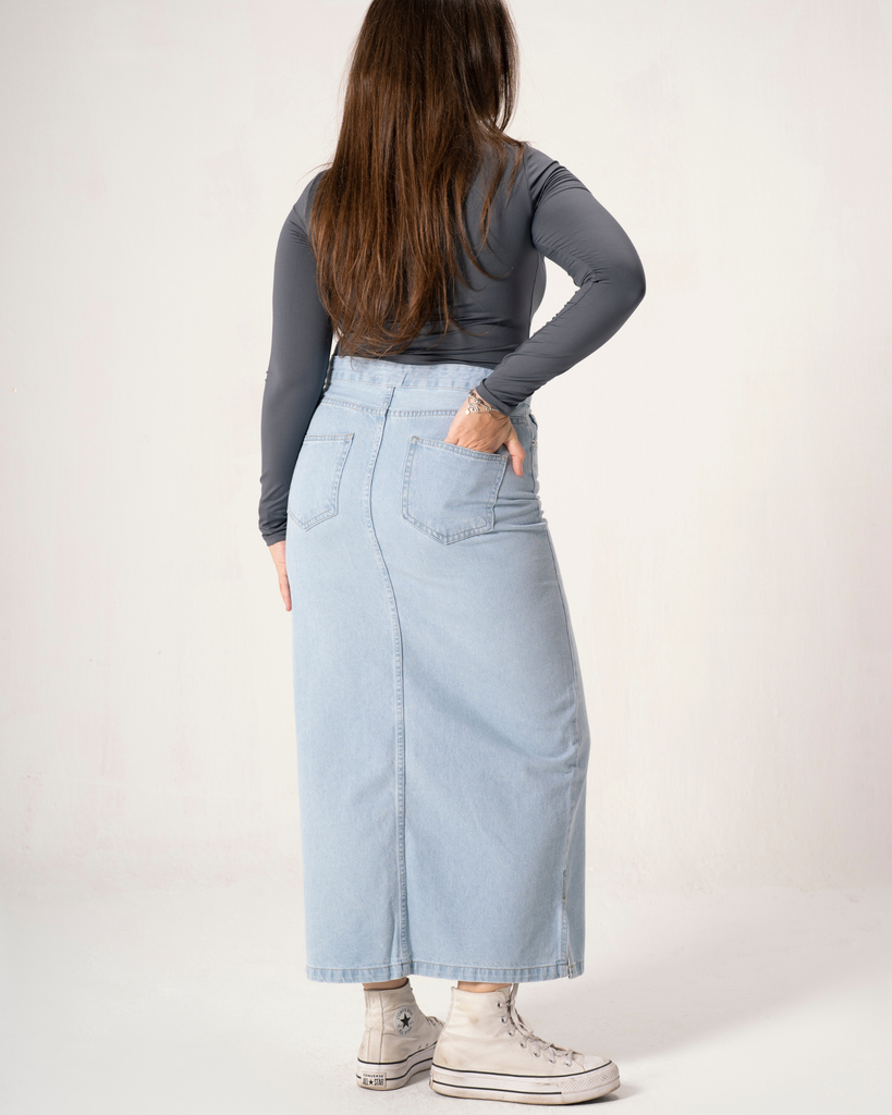 Straight Denim Skirt in Light Blue