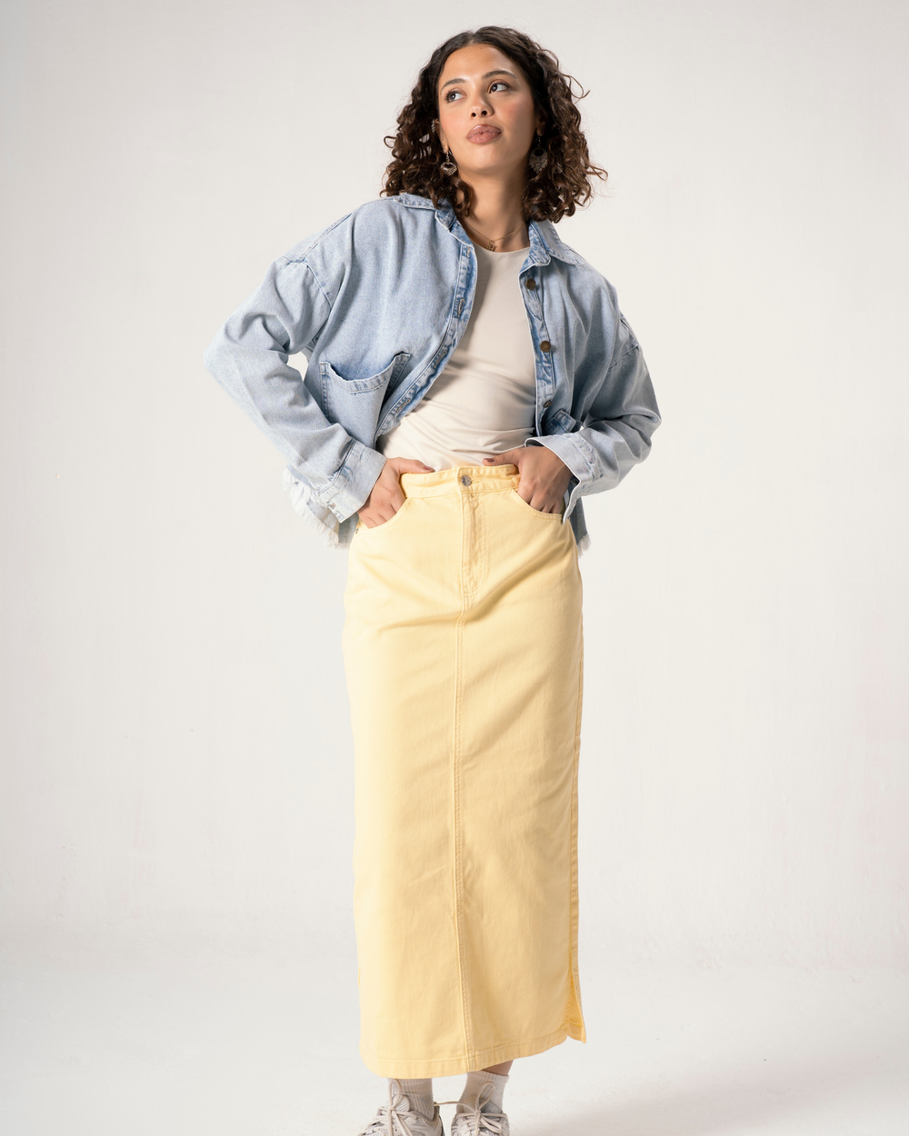 Straight Denim Skirt in Yellow