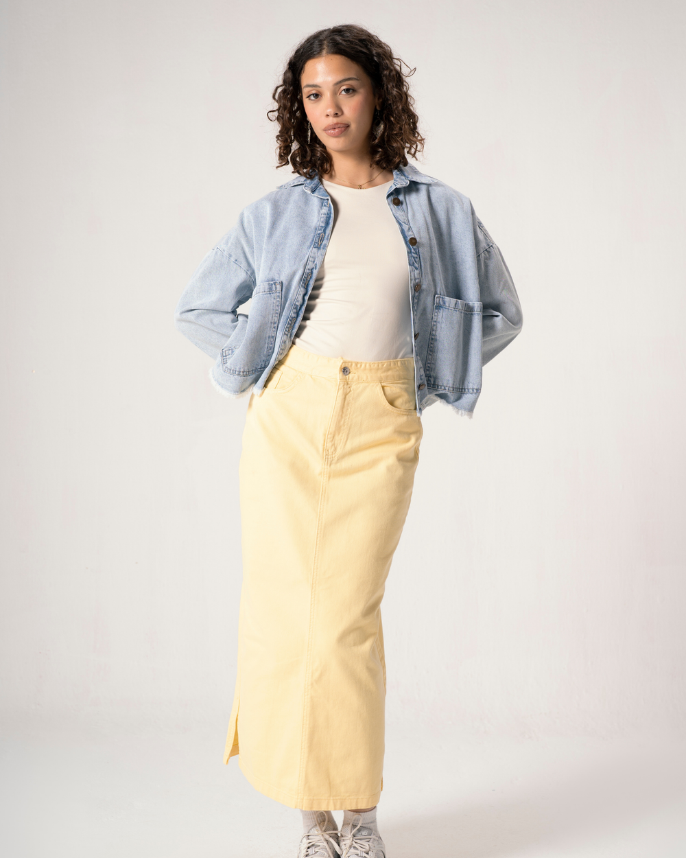 Straight Denim Skirt in Yellow