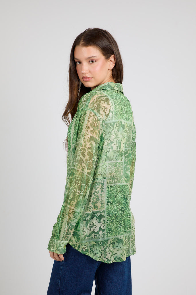 Printed Chiffon Shirt in Green