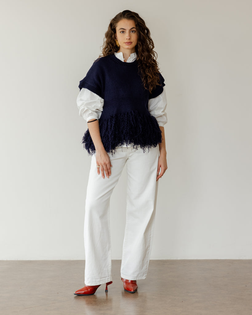 Fringed Vest in Navy Blue