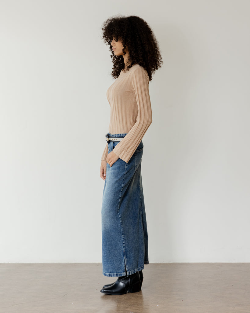 Straight Denim Skirt in Dark Blue