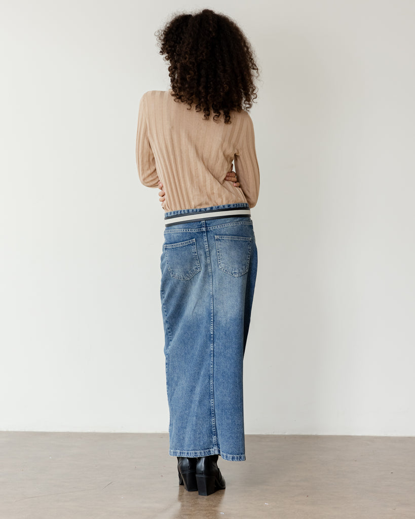 Straight Denim Skirt in Dark Blue