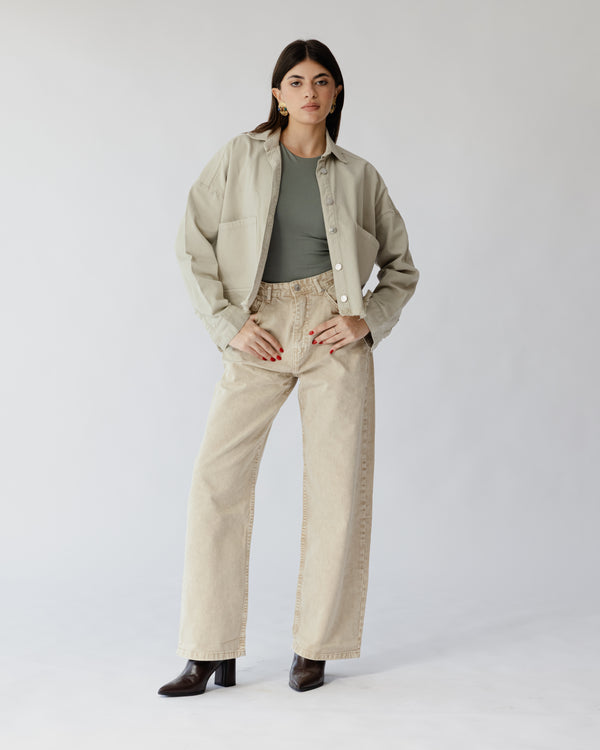 Raw-Hem Denim Jacket in Light Khaki