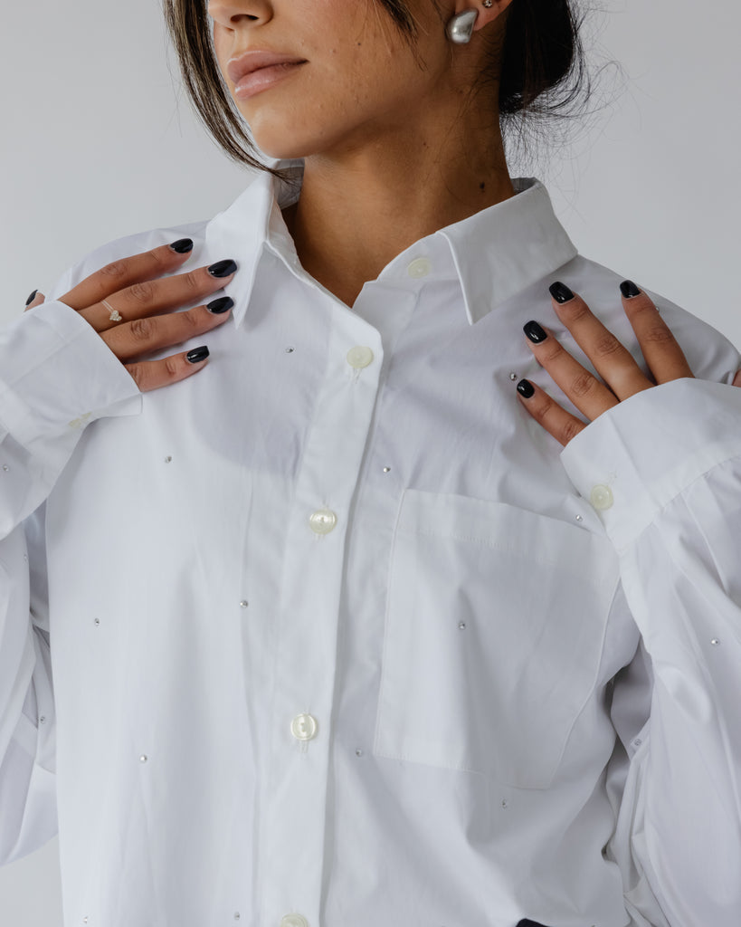 Bedazzled Poplin Shirt in White