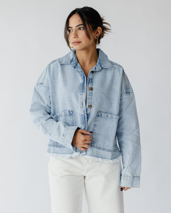 Raw-Hem Denim Jacket in Blue