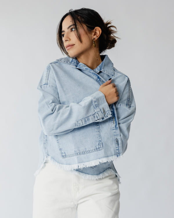 Raw-Hem Denim Jacket in Blue