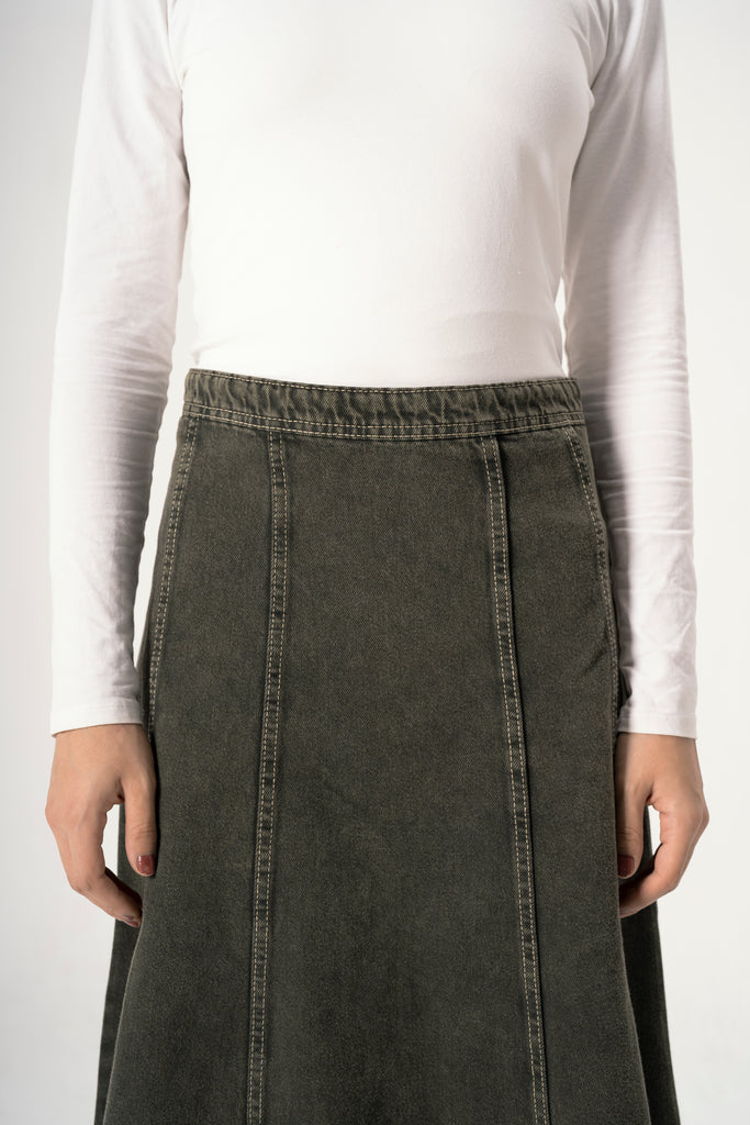 Denim Skirt in Green Acid