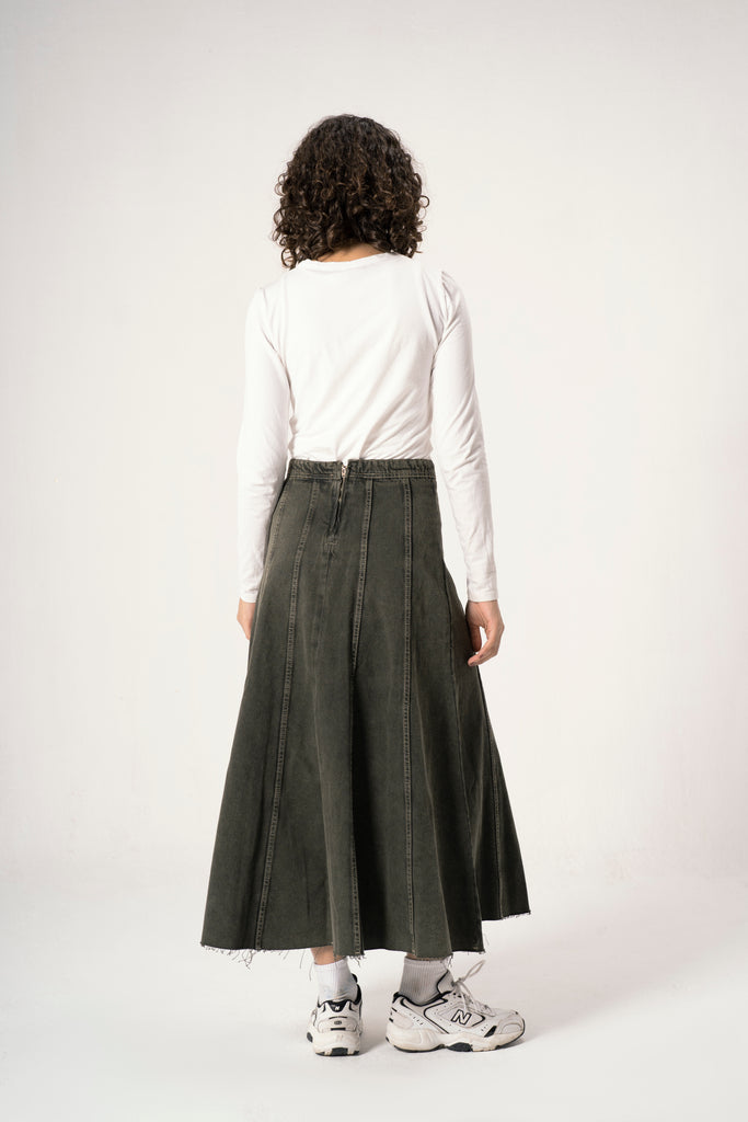 Denim Skirt in Green Acid