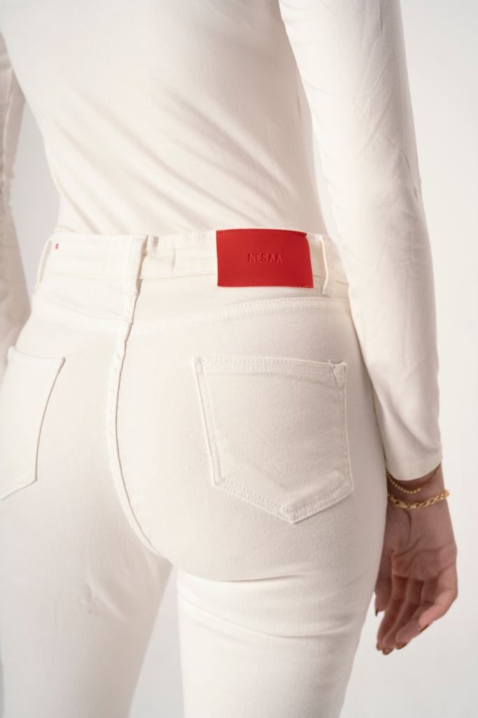 Cropped Flare Jeans Pants in White