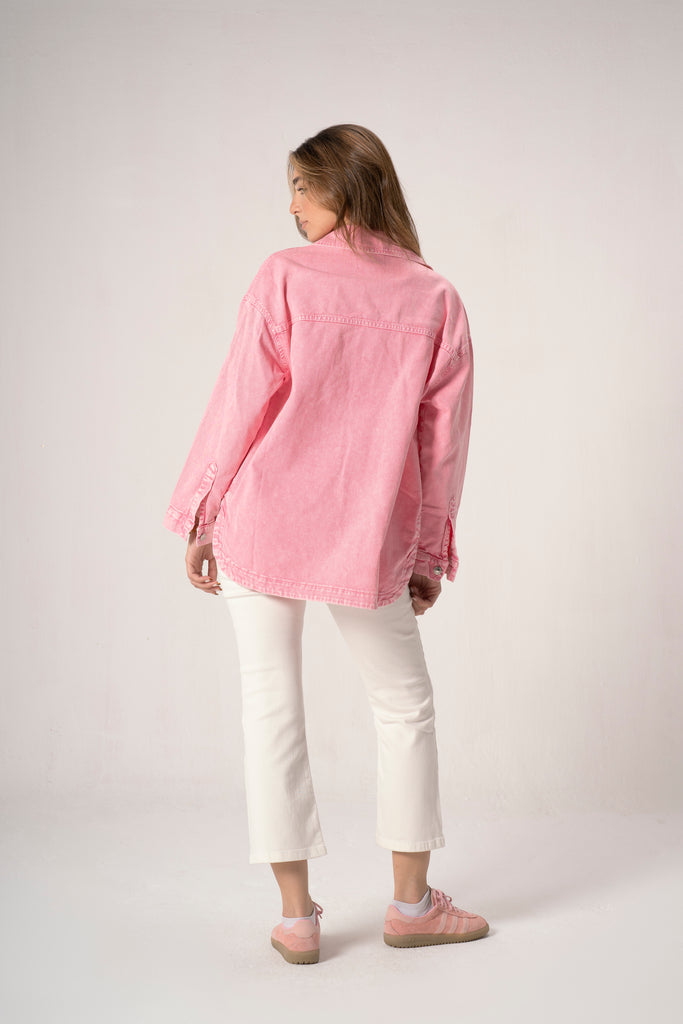 Oversized Denim Shirt in Pink