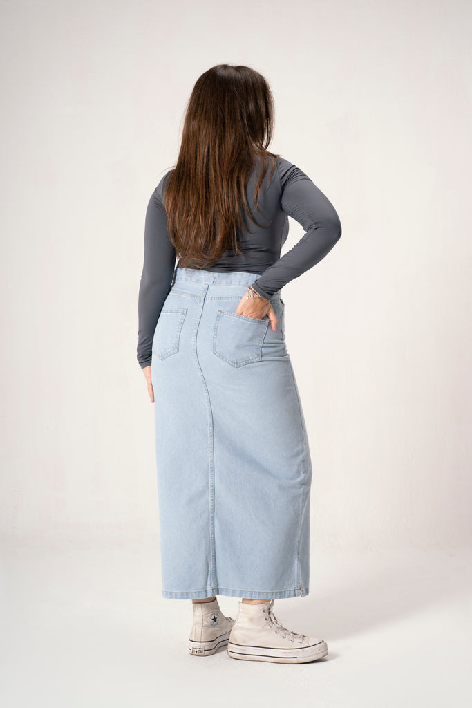 Straight Denim Skirt in Light Blue