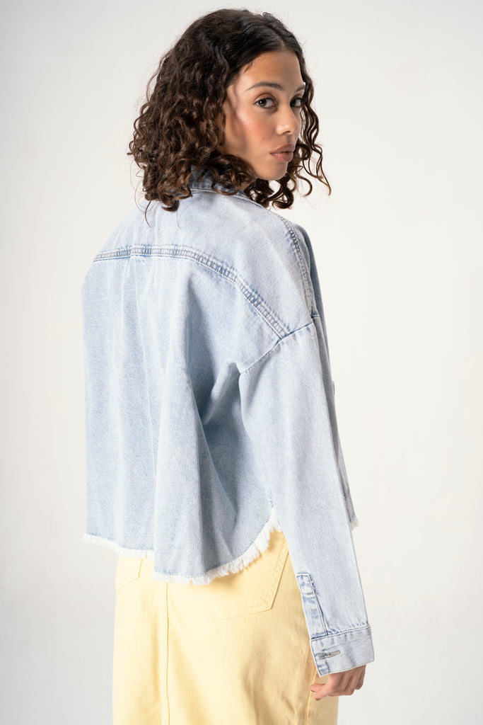 Raw-Hem Denim Jacket in Blue