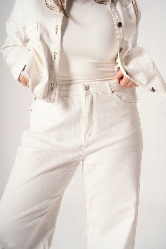 Wide Leg Denim Pants in Off-White