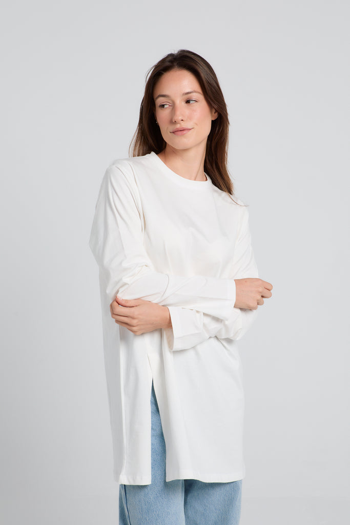 Easy To Do It Long Sleeve Tee Shirt in Off-White