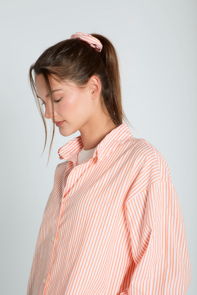 Stripy Shirt with Scrunchie in Orange