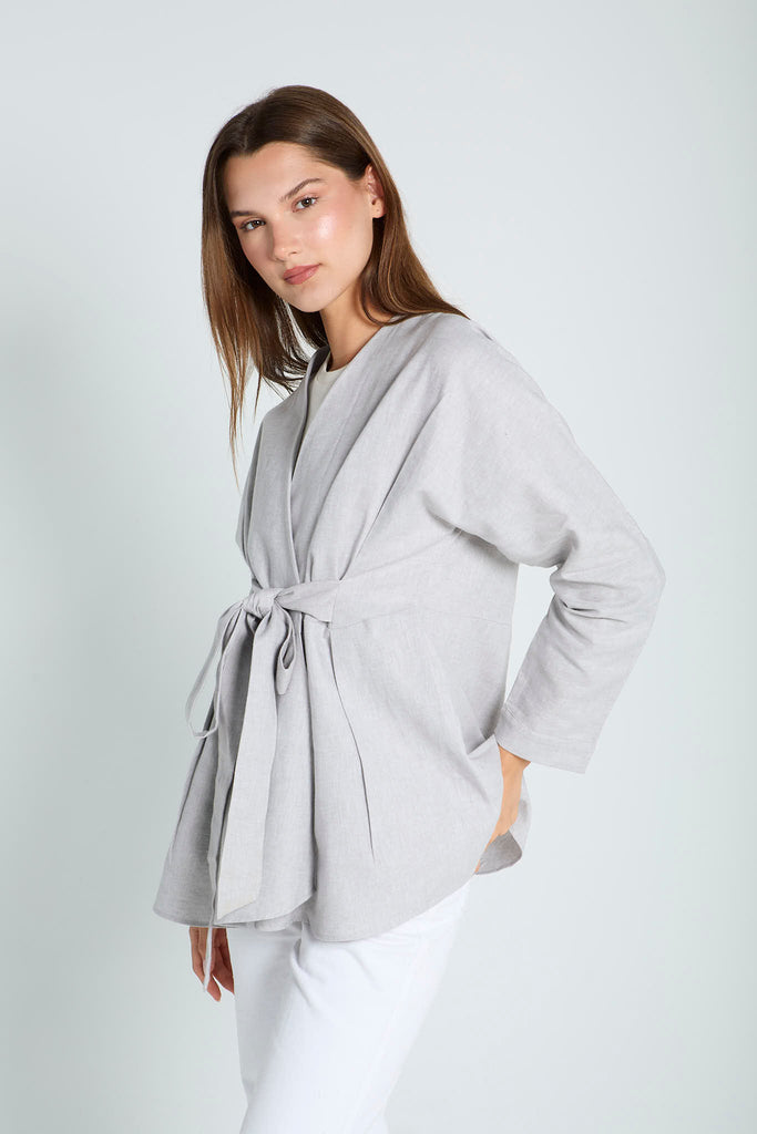 Belted Shirt in Light Grey