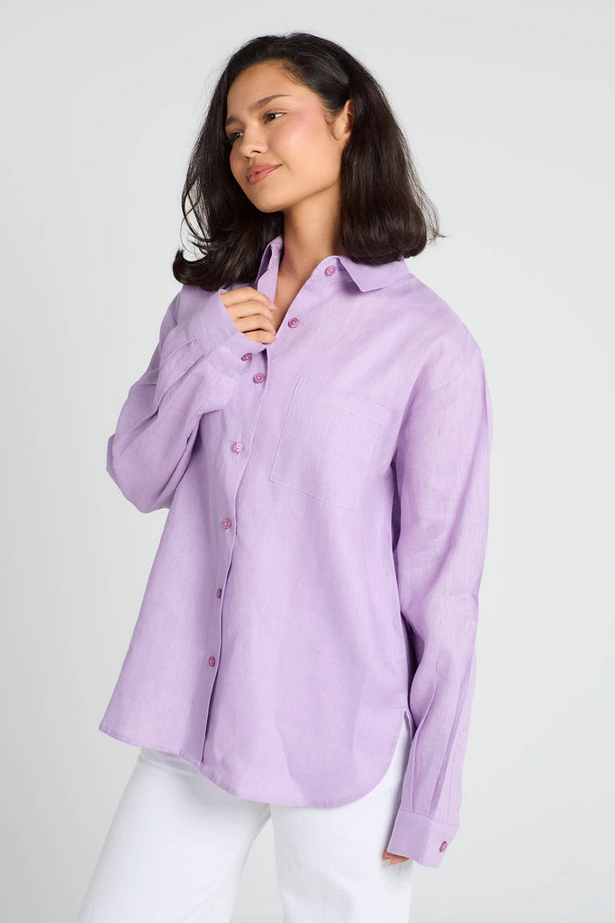 Oversized Linen Shirt in Lilac