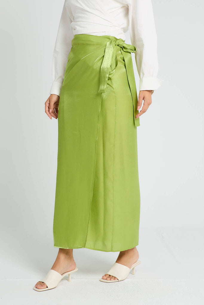 Shimmery Wrap Skirt in Lime