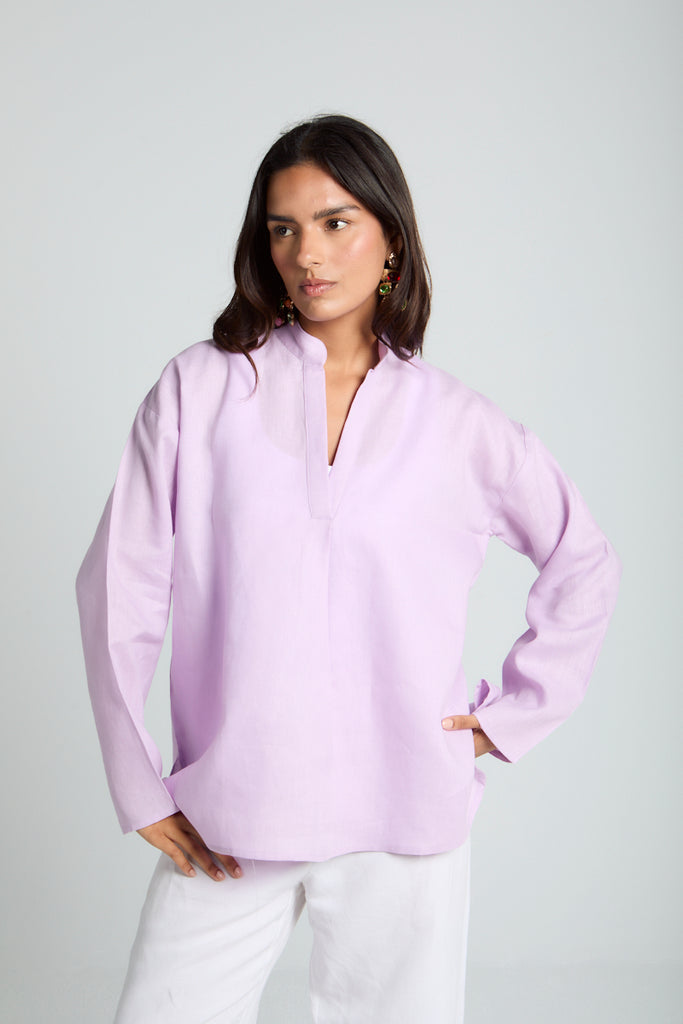 Mandarin Collar Shirt in Lavender