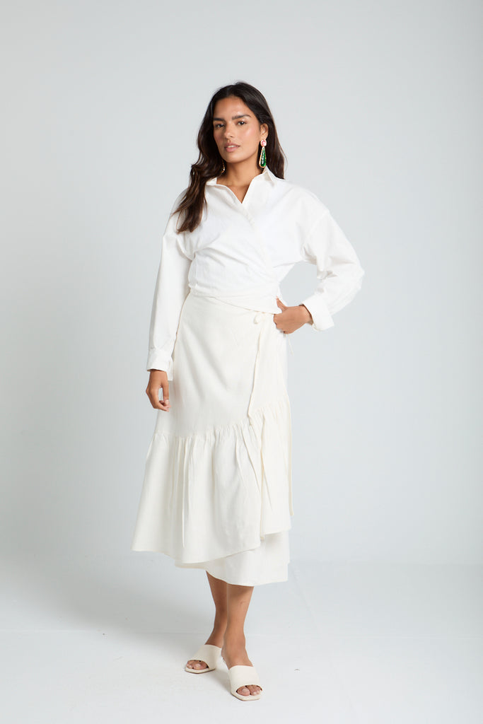 Wrap-Me-Up Linen Skirt in Off White