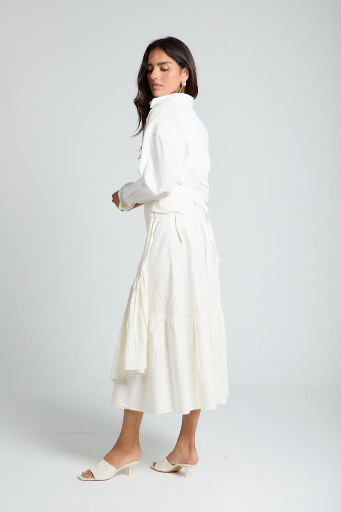 Wrap-Me-Up Linen Skirt in Off White