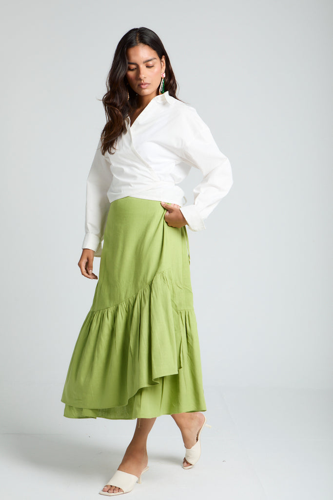 Wrap-Me-Up Linen Skirt in Forest Green