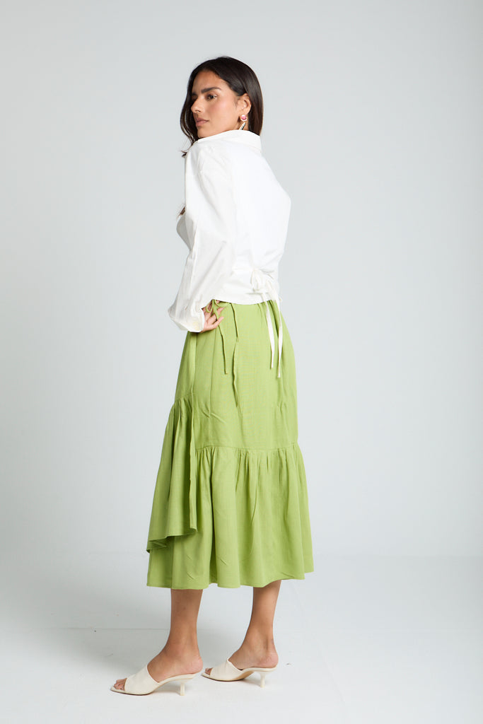Wrap-Me-Up Linen Skirt in Forest Green