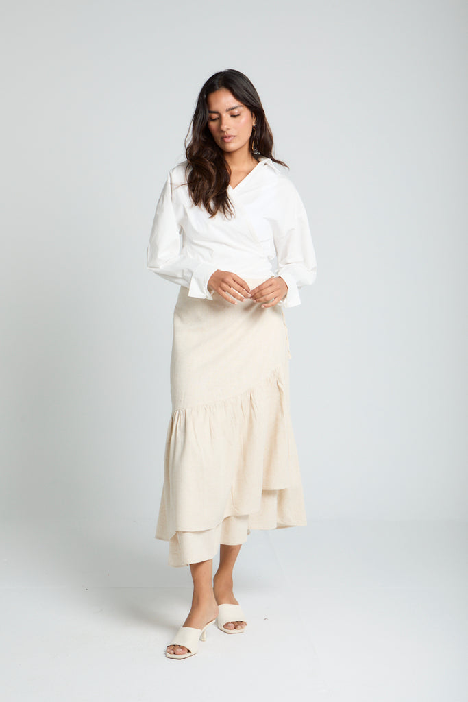 Wrap-Me-Up Linen Skirt in Beige