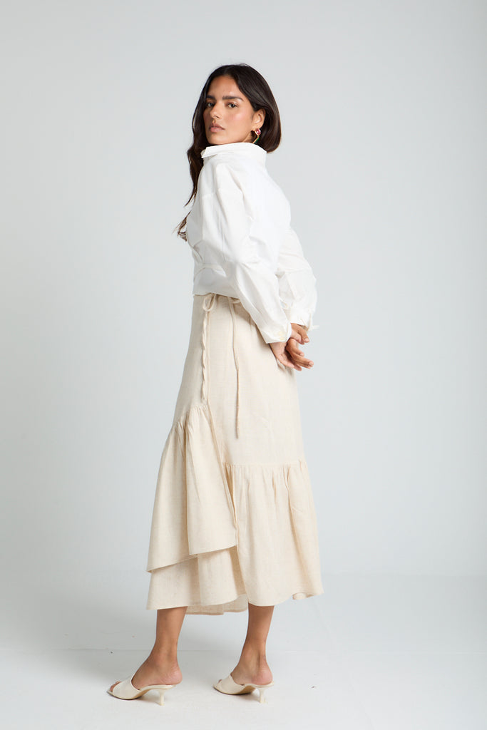 Wrap-Me-Up Linen Skirt in Beige